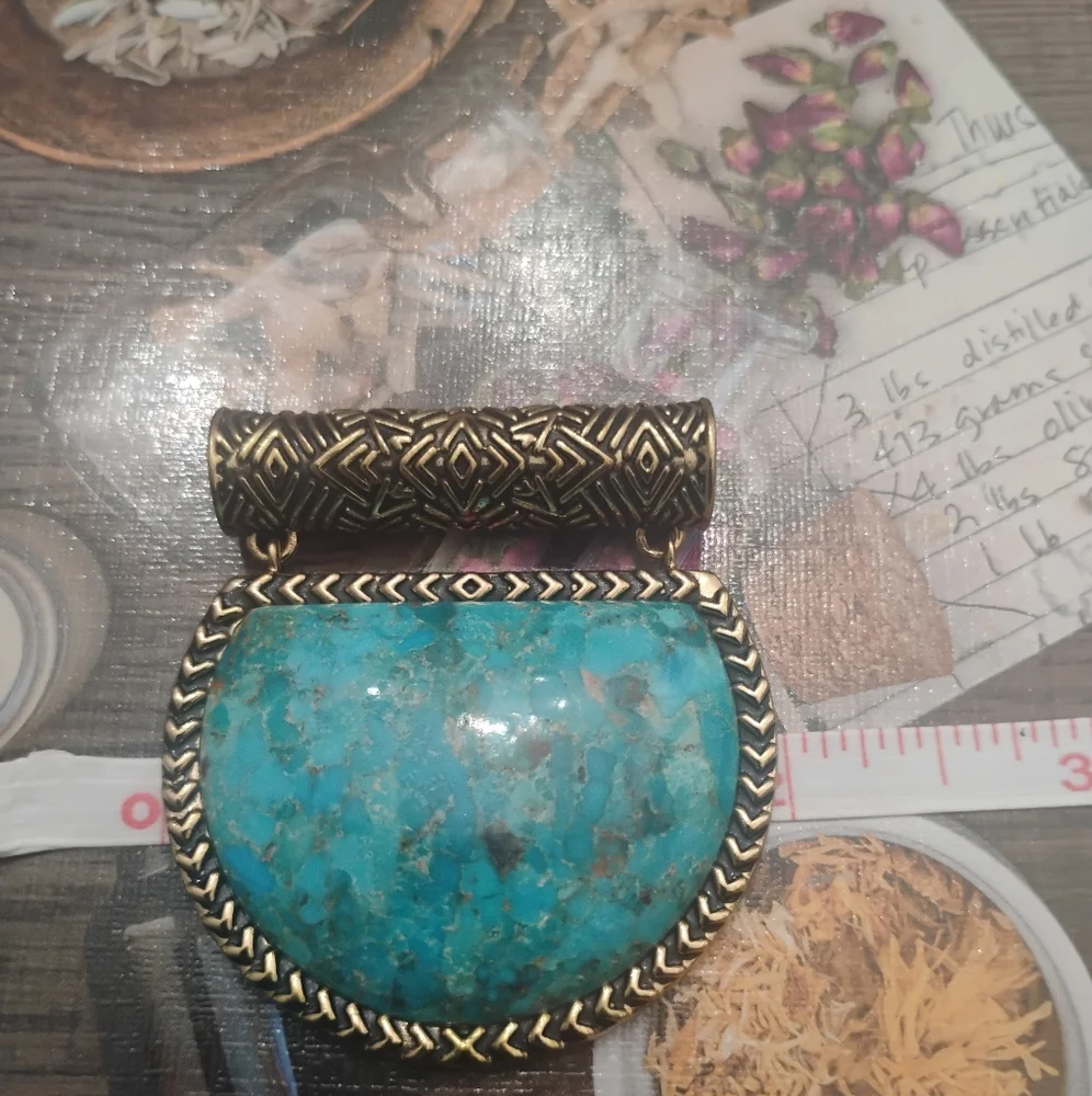 Kingman Turquoise and Bronze Half Moon Pendant with Necklace by Studio Barse - Picture 8 of 10